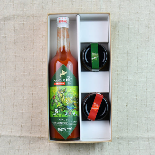 【北海道産】トマトジュース「ペーパンの雫」525ml＆トマトジャムセット［赤・青/各100g］