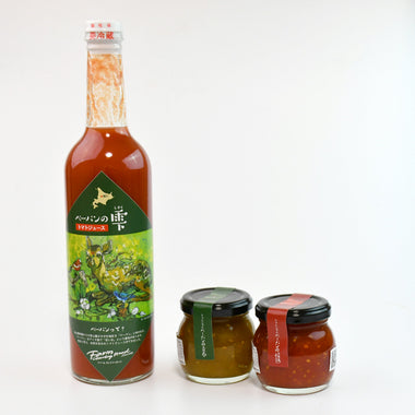 【北海道産】トマトジュース「ペーパンの雫」525ml＆トマトジャムセット［赤・青/各100g］